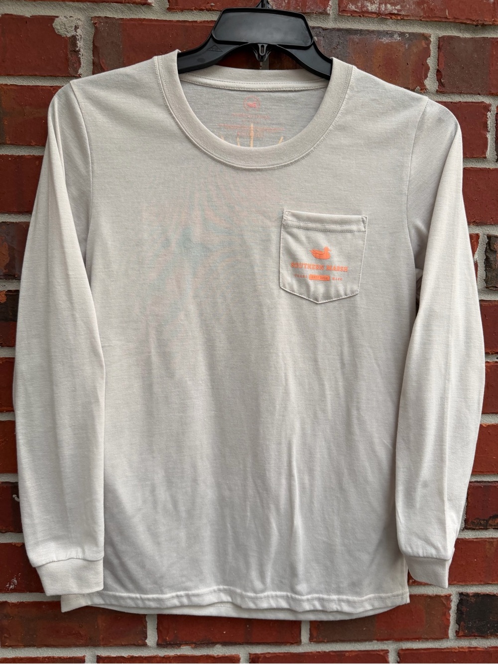Southern Marsh Medium Cream Long Sleeve Pocket Tee with Sunrise Sunset Logo P5